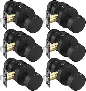 Goldenwarm Black Door Knobs Interior Privacy, Zinc Alloy Keyless Matte Black Door Knobs for Bedroom Bathroom, Heavy Duty Interior Door Knob - Adjustable & Reversible (6 Pack)