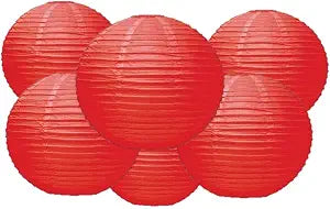 4" 6" 8" 10" 12" 14" 16" 18 Round Paper Lanterns Lamp Wedding Birthday Party Decoration Pack of 6 (Red, 4"/10CM)