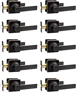 Mengico 10 Pack Interior Passage Door Lever, Oil Rubbed Bronze Left or Right Handing for Closet and Hallway Doors,Square Heavy Duty Door Handle Set