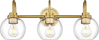Bathroom Light Fixtures, 3-Light Brushed Gold Vanity Lights with Globe Clear Glass, Champagne Bronze Vanity Lighting Fixtures Over Mirror, AD-22280-3W-GD