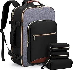 Fashion Waterproof Travel & Business Backpack for Men and Women, 4-Piece Set with Pouches, Large Capacity 17-Inch Laptop Bag for School and Work (Black-Gray-Brown)