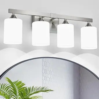 ZHU YAN Brushed Nickel Vanity Lights,4-Light Bathroom Light Fixtures,Milky White Glass Shades Wall Lamp,E26 Socket Vanity Lights Fixtures,Bathroom Lighting Fixtures Over Mirror