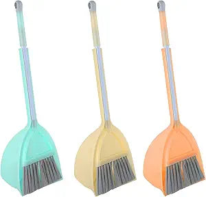 Mini Broom with Dustpan-Small Housekeeping Cleaning Sweep for Kitchen Bathroom Pet Nest Boat(3set,Blue+Orange+Yellow)