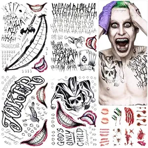 Joker Tattoos Temporary, Suicide Squad Halloween Fake Tattoos, 14 Sheets