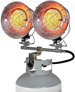 Comfort Gear Double Tank Top Portable Propane Radiant Heater, 30,000 BTUs, Instant Infrared Heat, for Jobsite/Garage/Workspace, Up to 48 Hrs on 20 lb Tank, Outdoor Use Only