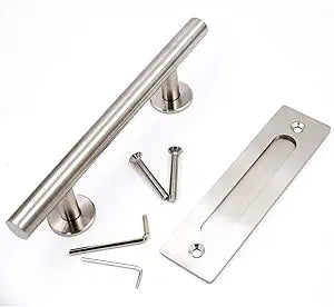 goldenwarm 12 in Sliding Barn Door Handle and Flush Pull Set-7 Inch Hole Centers Brushed Nickel Heavy Duty Hardware Stainless Steel, 1 Pack