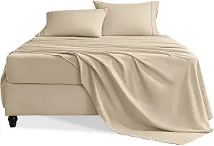 Twin Sheets Set, 3 Pieces Hotel Luxury Soft Microfiber Bed Sheets Set, Up to 16" Deep Pockets, Oeko-Tex Sheets with Elastic, Breathable, Wrinkle Free (Beige, Twin)