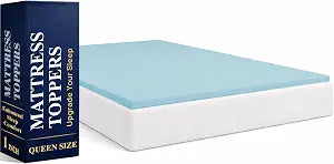 Greaton, 1-Inch Gel Memory Foam Mattress Topper, CertiPUR-US Certified for Superior Comfort and Support, Queen, Blue