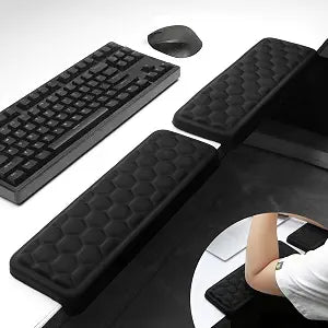 2 Pack L-Shaped Desk Elbow Pads, Adjustable Spacing Soft Memory Foam with Non-Slip Base, Ergonomic Desk Edge Cushion & Wrist Rest for Computer Keyboard, Office and Home Use Black