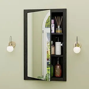 14'' * 24'' Recessed Medicine Cabinet with Mirror, 3-Tier Bathroom Wall Niche Wood Insert for Drywall, in Wall Shelf Medicine Cabinets Replacement, for Living Room, Bathroom Storage, Black
