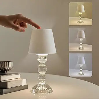 MJ PREMIER Cordless Table Lamp, Small Rechargeable Lamp with Touch Control, 9.5" H, 3 Color Stepless Dimming Battery Operated Lamps for Bedroom/Living Room/Bathroom/Kitchen/Corner/Entryway (White)