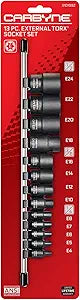CARBYNE 13-Piece External Torx (E-Torx) Socket Set, E4 to E24, CrV Steel, Manganese Phosphate Finish, 1/4 3/8 1/2 in. Drive, Laser Etched, Socket Rail Included