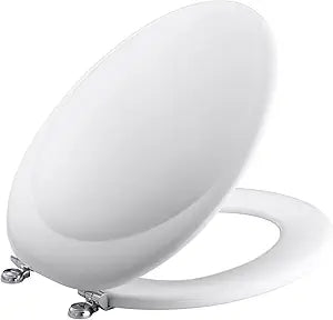 KOHLER K-4615 Revival Elongated Toilet Seat with Polished Chrome Hinges, Molded Wood, Designed for Revival Collection Toilets