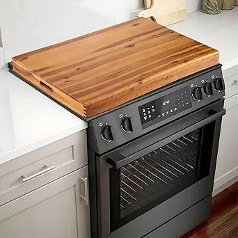 Stove Top Covers for Electric Stove 30x22 (Outer) / 28.9x20.8 (Inner) - Acacia Wood Noodle Board for Gas Stovetop - Stove Top Covers for Gas Burners - Sink Cover For Counter Space (Acacia color)