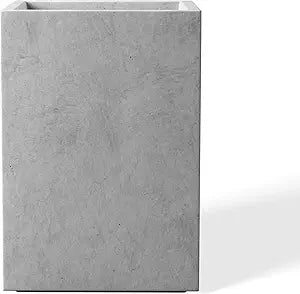 Kante 15.7" H Tall Rectangular Concrete Planters, Outdoor Indoor Lightweight Plant Pots with Drainage Hole and Rubber Plug, Modern Style for Home Garden Patio, Natural Concrete