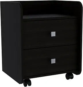 Tuhome Aura Nightstand, Metal Handle, Two Drawers, Superior Top -Black