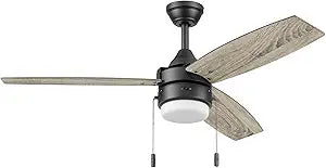 Honeywell Ceiling Fans Berryhill, 48 Inch Ceiling Fan with Color Changing LED Light, Pull Chain, Dual Mounting Options, 3 Dual Finish Blades, Reversible Airflow - 51858-01 (Matte Black)