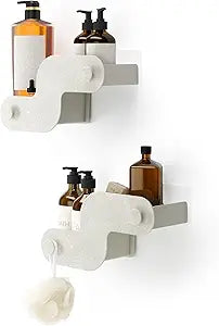 Umbra Nami Shower Caddy Set of 2  Adhesive Shower Shelf, No Drill Wall Mounted Bathroom Organizer, Rust-Free Plastic Shower Storage Baskets for Shampoo & Toiletries, Ocean Sand