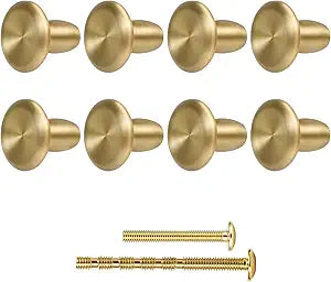 Yiking 8 Pack Solid Brass Cabinet Knobs - 1.18" Round Mushroom Drawer Knobs, Brushed Gold Hardware for Kitchen Dresser Cupboards Bathroom Bedroom Furniture, Heavy Duty, Includes 2 Screw Sizes