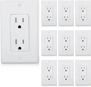 Maxxima 15A Tamper Resistant Duplex Receptacle Wall Outlet, White, 10 Pack