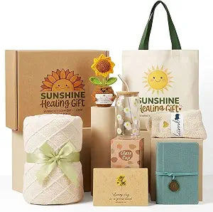 Sunflower Get Well Soon Gift Basket for Women - Thinking of You Self Care Package with Soft Blanket, Notebook & Tote Bag, Sympathy Recovery Gifts for Best Friend, Mom, Birthday Galdrior