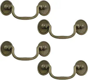 T Tulead 4PCS Vintage Drop Bail Handle Pulls Cabinet Handle 3.3-Inch Hole