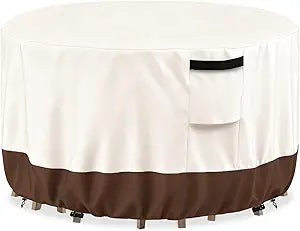 Outdoor Round Table Cover Waterproof Patio Furniture Covers,Patio Round Table Chair Set Covers - 72" Dia x 34" H (Beige & Brown)