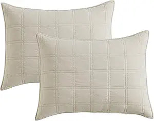 HORIMOTE HOME 100% Cotton Quilted Pillow Shams King Size, Beige Pre-Washed 2 Pack 20" x 36" Cozy Pillowcases, Breathable Stitching Pillow Cases Cover Decorative for Bed in Geometric Pattern