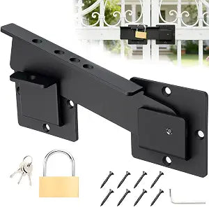 9-Inch Heavy Duty Flip Gate Latch with 4 Padlock Holes 4mm Thick Carbon Steel Adjustable Door Latch for Sliding/Swing Gates, Barn, Shed, Garage, Yard, Fence (9 inch (Included Lock))