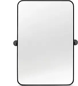 20" x 30" Pivot Rectangle Bathroom Mirror Tilting Beveled Black Metal Framed Vanity Mirrors for Wall, Tempered Glass