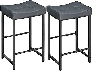 HOOBRO Barstools,25.4" Saddle Stools with PU Upholstery, Counter Height Stools with Footrest, Kitchen Breakfast Chairs, for Dining Room, Cafe, Bar, Gray and Black BGZ23BY01