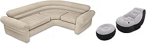 Intex Inflatable Corner Living Room Neutral Sectional Sofa & Lounge Chair Set