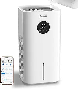 Powerscale MF6 Evaporative Humidifiers for Bedroom, 1.8 Gal Top-Fill, Up to 700mL/h Mist-Free Output, WiFi Smart Touchscreen Control, Auto Filter Dry, Electrolysis Self-Clean, Quiet Sleep Mode
