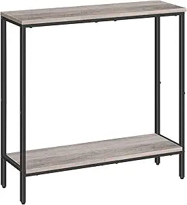 HOOBRO 29.5" L Narrow Console Table, Sofa Table Behind Couch with 2-Tier Storage Display Shelves, 8.7" D Small Entryway Table for Hallway, Foyer, Living Room, Bedroom, Greige and Black BG22XG01