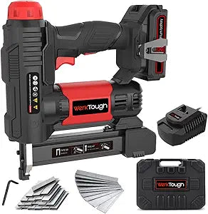 20v Cordless Staple Gun Brad Nailer 2 in 1 Aluminum Metal magzine 1 Hour Fast Charger 2000mA Lithium Battery 2000pcs Free Staples(90 4/51000+18GA 1x1000) in Tool Case