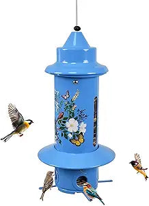 Squirrel Proof Bird Feeders, Long Lasting Bird Feeder for Outdoors, Reliable and Rust Resistant Metal Station for Prevents Squirrels from Stealing Food,5LB Large Capacity (Blue Bird Feeder)