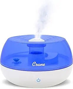 Crane Personal Ultrasonic Cool Mist Travel Humidifier and Vaporizer for Congestion Relief, 360┬░ Adjustable Nozzle, Filter-Free .75 Liter Tank, Blue/White, Office Humidifier