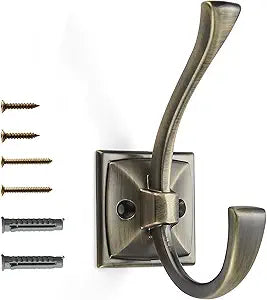 khtumeware Vintage Wall Hooks,10 Pack Coat Hooks Hardware Towel Hooks for Hanging Coats Brushed Antique Brass Robe Hooks Wall Mounted with Screws for Key, Towel, Bags, Cup.