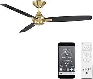 WAC F-060-SB/MB Blitzen 54" Outdoor Ceiling Fan with Remote, Soft Brass Matte Black