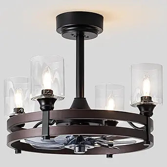 Caged Ceiling Fan with Light, 21" Farmhouse Ceiling Fan with Light for Bedroom/Kitchen/Dining/Room, Black Ceiling Fan with Lights Remote Control, DC Motor, Four LED Lights, Indoor, Bronze