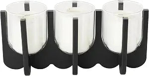 Deco 79 Wood Decorative Candle Holder Hurricane 3 Slot Candle Stand, Candlestick Holder 14" x 5" x 7", Black