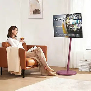 Red Rolling TV Stand for 32 to 43 55 65 75 Inch TVs, Portable Mobile TV Cart on Wheels, Corner TV Floor Stand with Rotating, Height Adjustable, Small TV Stand for Bedroom, Living Room