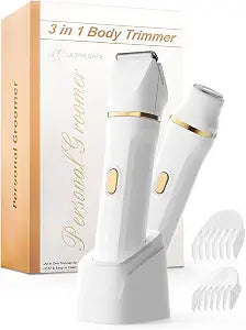 Bikini Trimmer for Women Painless, IPX7 Waterproof Rechargeable Electric Shaver Razors for Women, Pubic Hair Trimmer, Facial Hair Removal Cordless Ceramic Blade, Charge Dock, Gifts