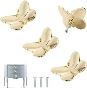 Butterfly Cabinet Knobs Cute Girl Animal Dresser Pulls (Gold,4 Pcs)