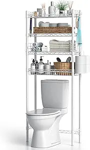 Hodonas Over The Toilet Storage, Adjustable Bathroom Organizer Shelves Space Saver Over Toilet, Sturdy 4 Tier Above Toilet Storage Rack, Freestanding Over-The-Toilet Storage Shelf, White