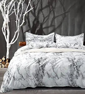 Nanko Comforter Set Queen Size, White Black Marble Print 88 x 90 inch Reversible Down Alternative Comforter Microfiber Duvet Sets (1 Comforter + 2 Pillow) Modern Bedding for Women Men,Gray Grey