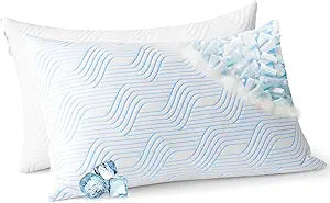 Cooling Bed Pillows for Sleeping 2 Pack Shredded Memory Foam Pillows Queen Size Set of 2 Adjustable Supportive Pillow for Back Stomach Side Sleepers Washable Removable Cover