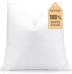 SAVORI Down Feather Throw Pillow Inserts 28x28 Euro Pillow Inserts, Soft Fluffy Throw Pillows with Cotton Cover, Decorative Throw Pillows for Couch Sofa Bed-White