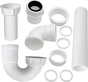 P Trap for Bathroom Sink Drain Pipe Kit 1-1/2" or 1-1/4" Sink Trap  Corrosion-Resistant Plumbing System for Kitchen & Bathroom, Includes Straight Pipes/Reversible J-Bend/Adapter and Washer