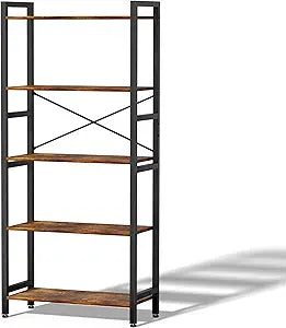 5 Tier Bookshelf,Storage Shelf with Steel Frame,Free Standing Open Book Shelves Storage Display Shelf